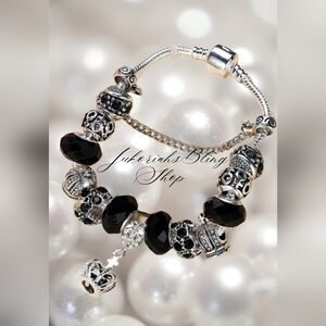 Vintage Black Crown Charm Bracelet